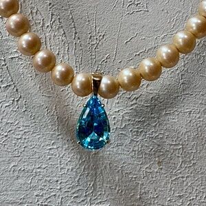 Vintage 14K Yellow Gold Blue Topaz Pendant Enhancer Pear Cut 2.79g